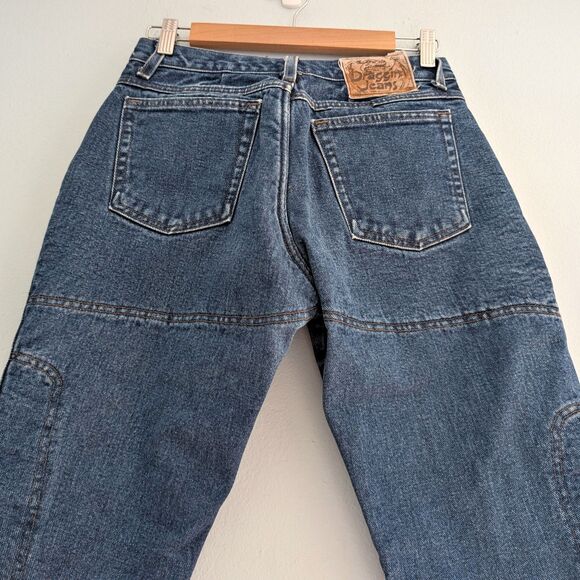 Vintage 1990s Fast Company Draggin Jeans Motorcyle Riding Denim Patchwork Size 6 - Picture 10 of 13